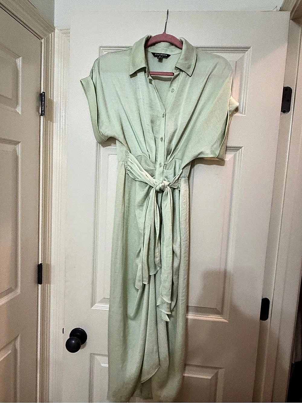 Steve Madden Tori Tie-Front Midi Shirt Dress in Green